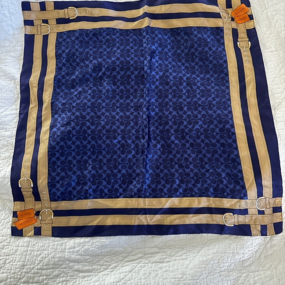 Coach Navy and Beige Patterned Scarf